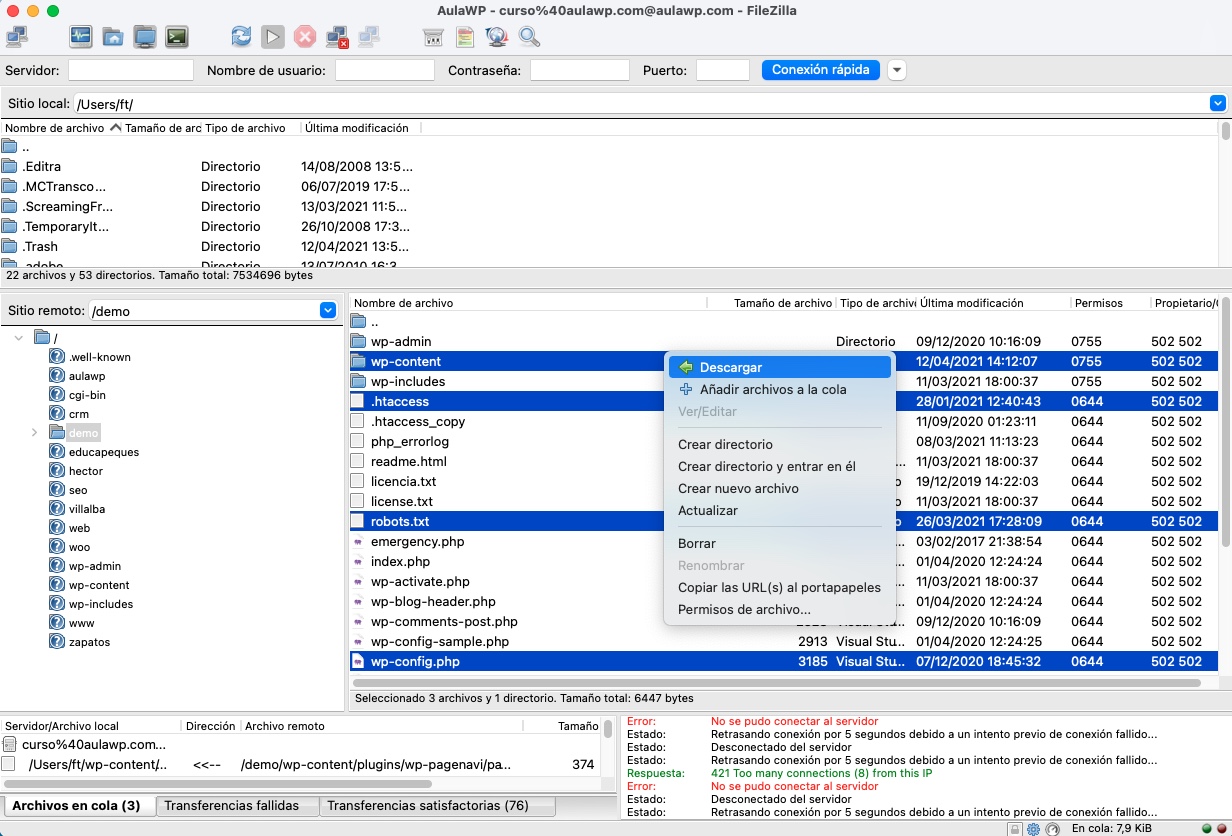 descargar archivos ftp filezilla