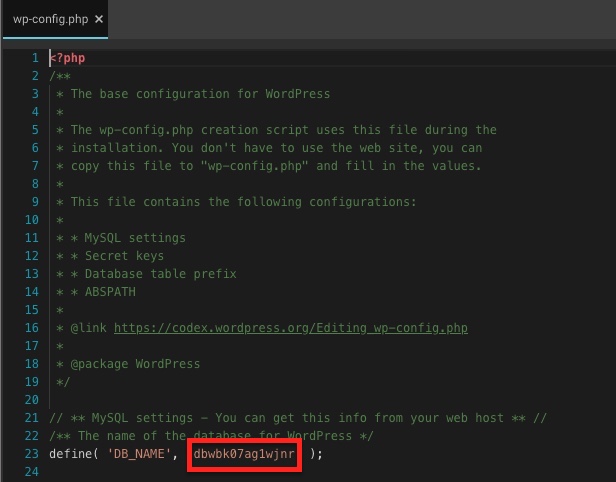 archivo wp-config.php WordPress datos conexión base datos