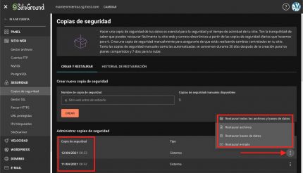 Restaurar backups SiteGround