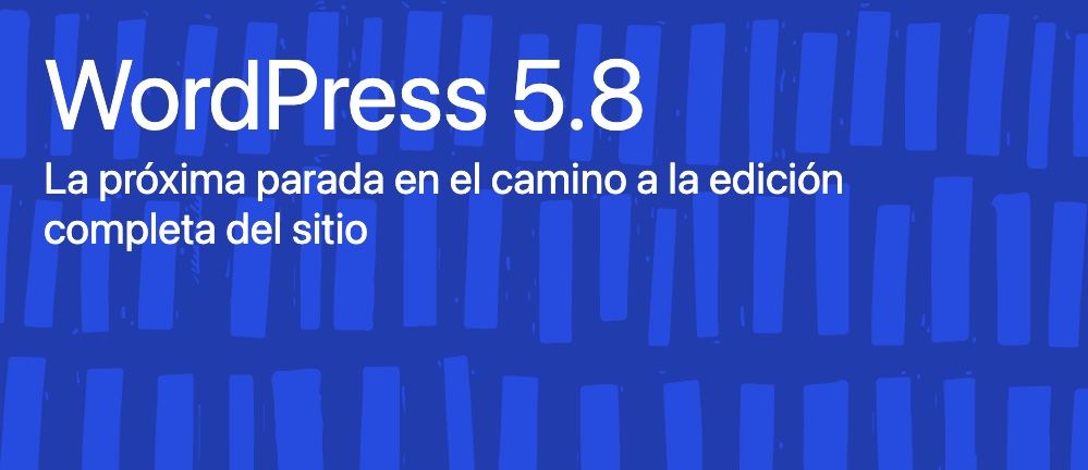 fondo azul con texto de WordPress 5.8