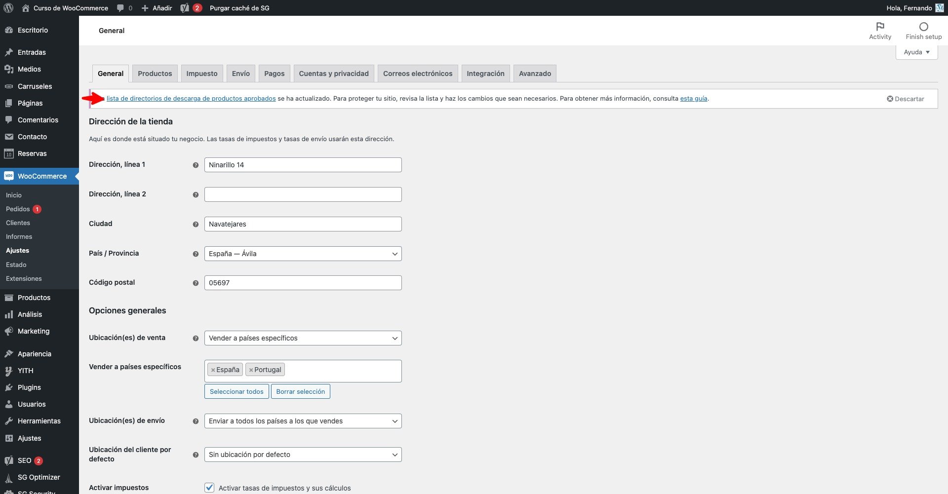 aviso lista directorios descarga aprobados woocommerce