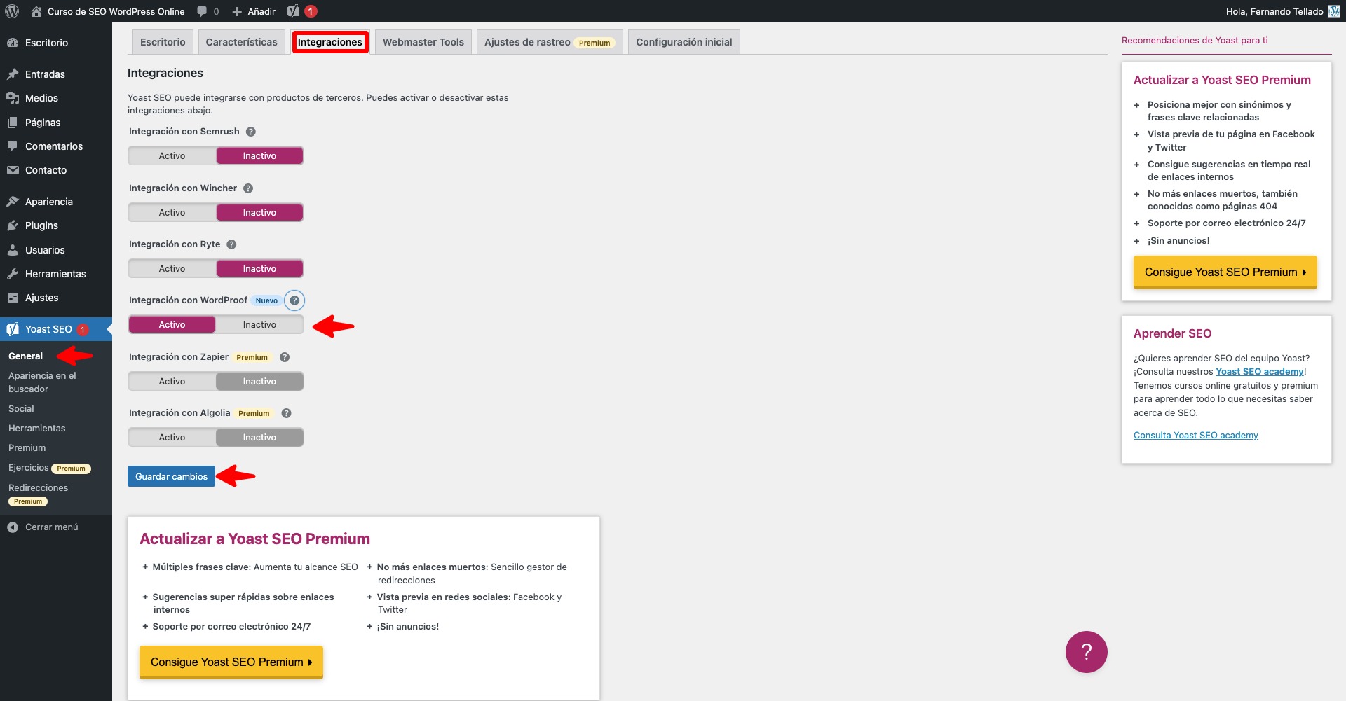 activar wordproof yoast