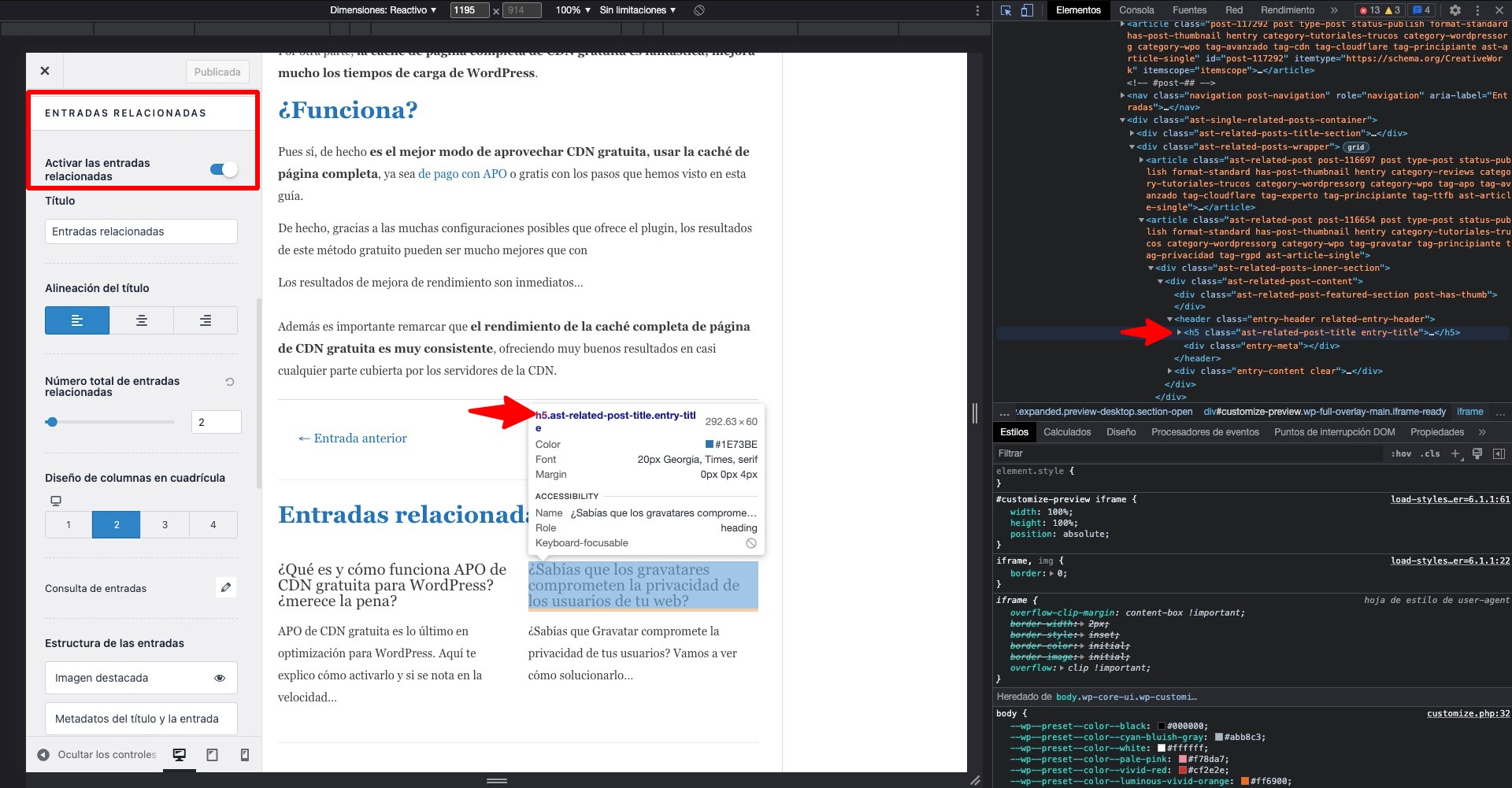 titulo entradas relacionadas astra cambiados a h5