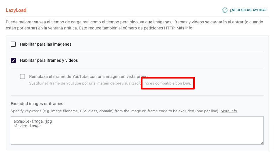 reemplazar iframe youtube wp rocket no compatible con divi