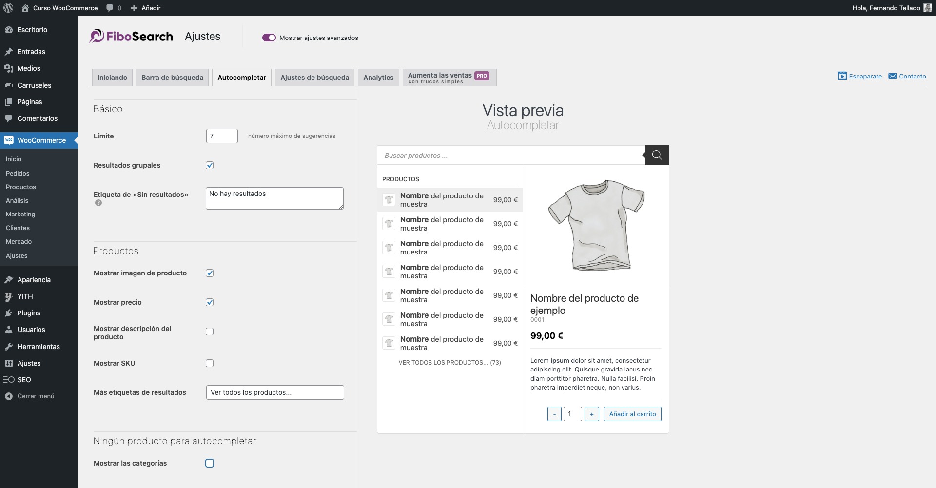 fibosearch curso woocommerce — wordpress