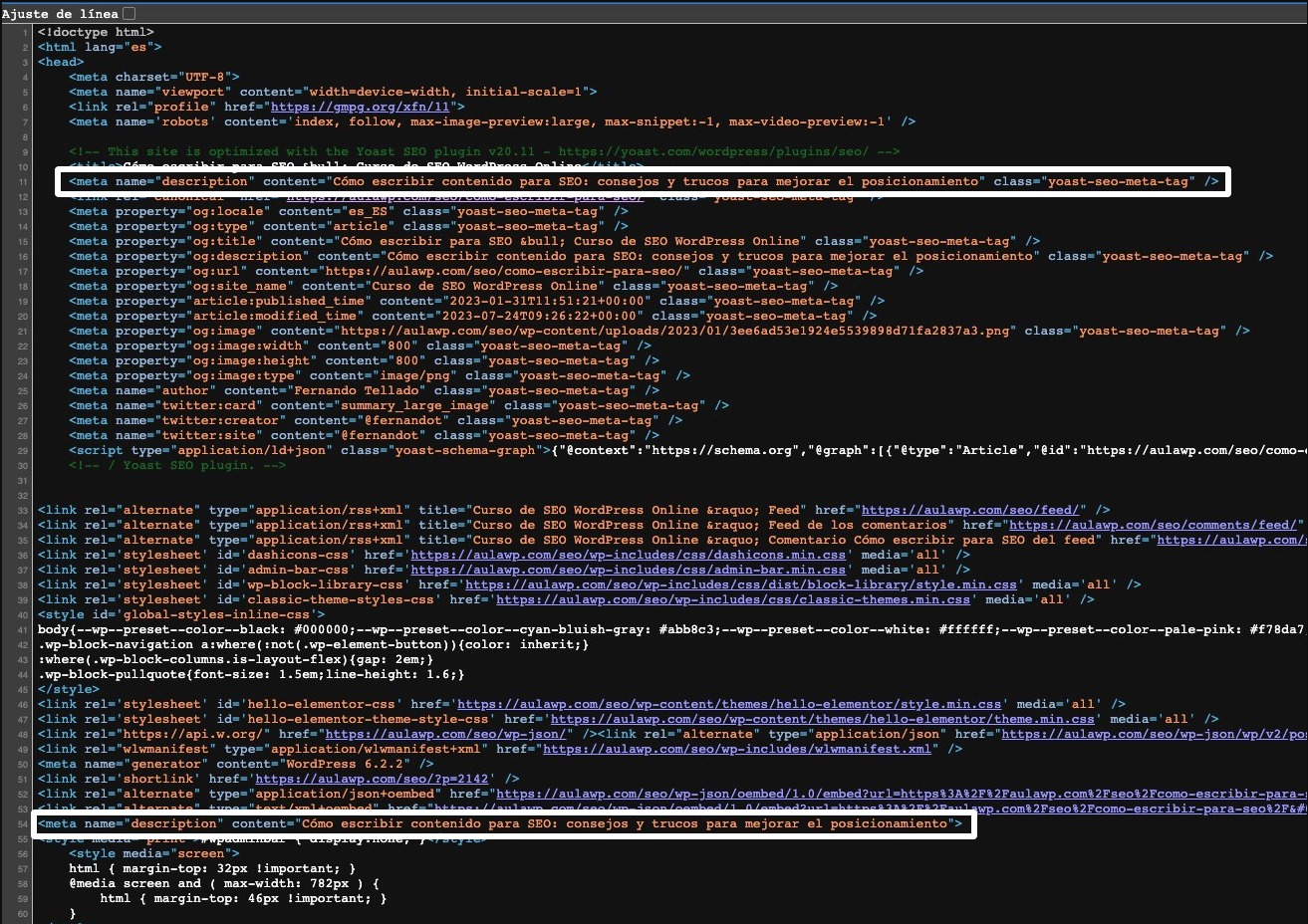 meta description duplicada tema hello elementor plugin seo jpg 1310×929