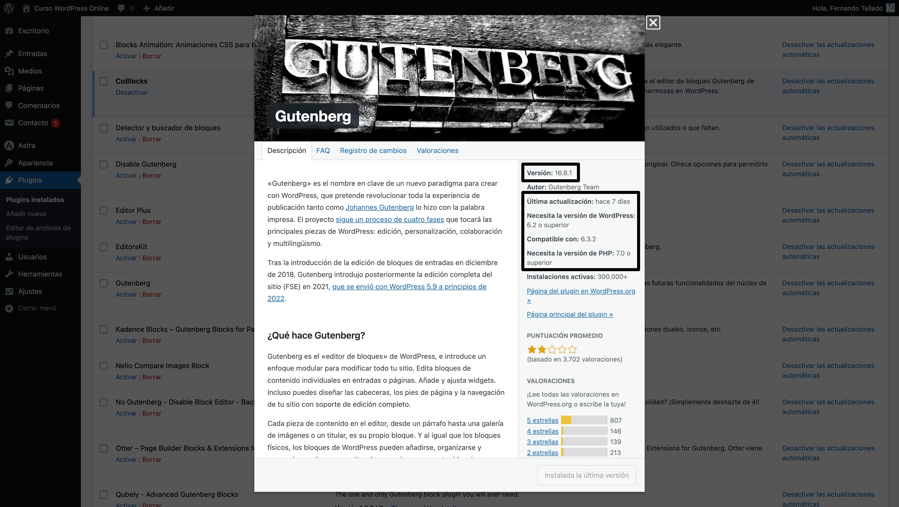 detalles plugin gutenberg