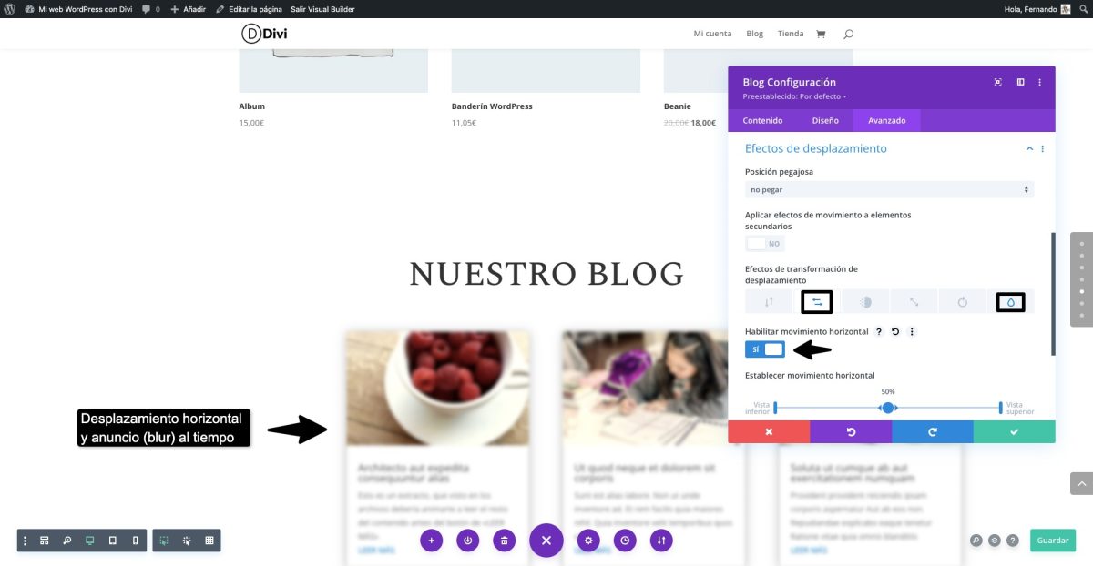 varios efectos desplazamiento divi