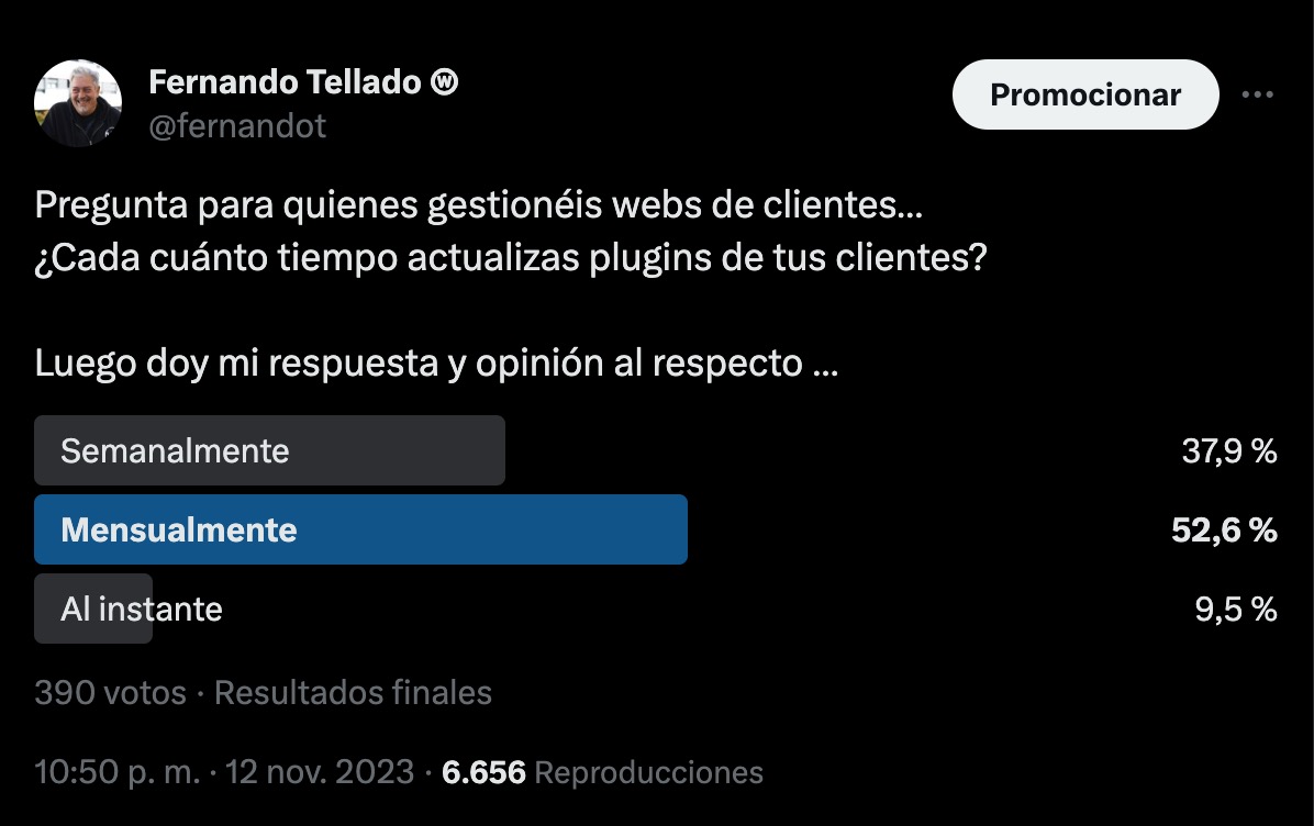 encuesta cada cuando actualizar plugins