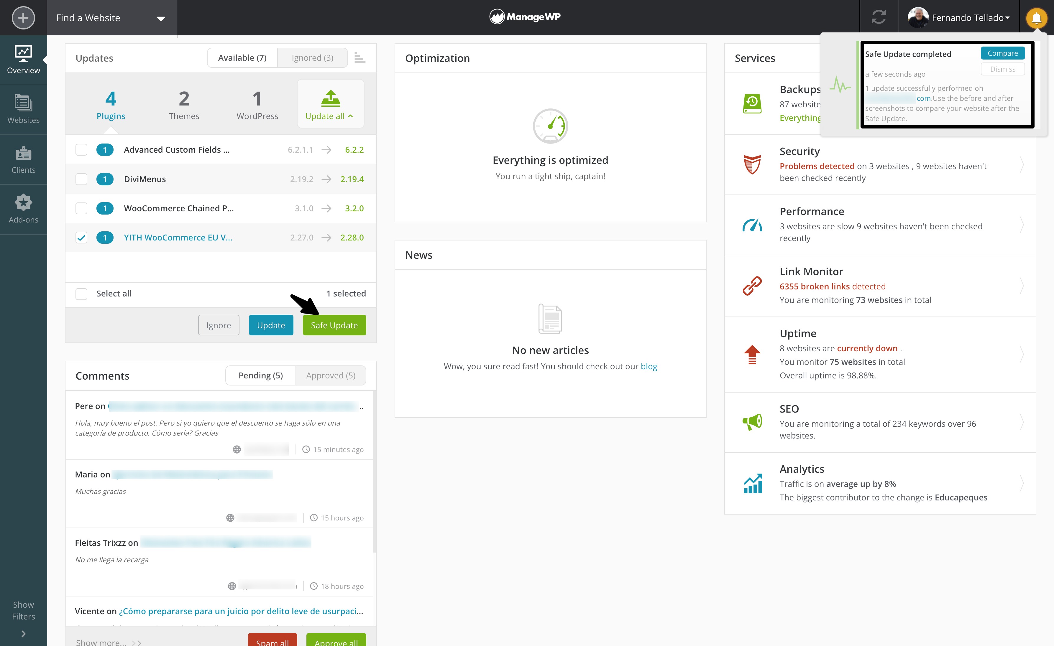 safe update managewp