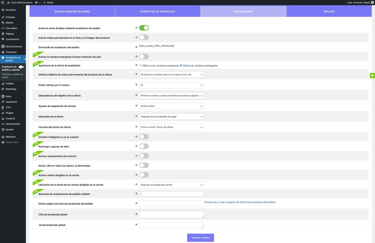 ampliación de pedidos ajustes