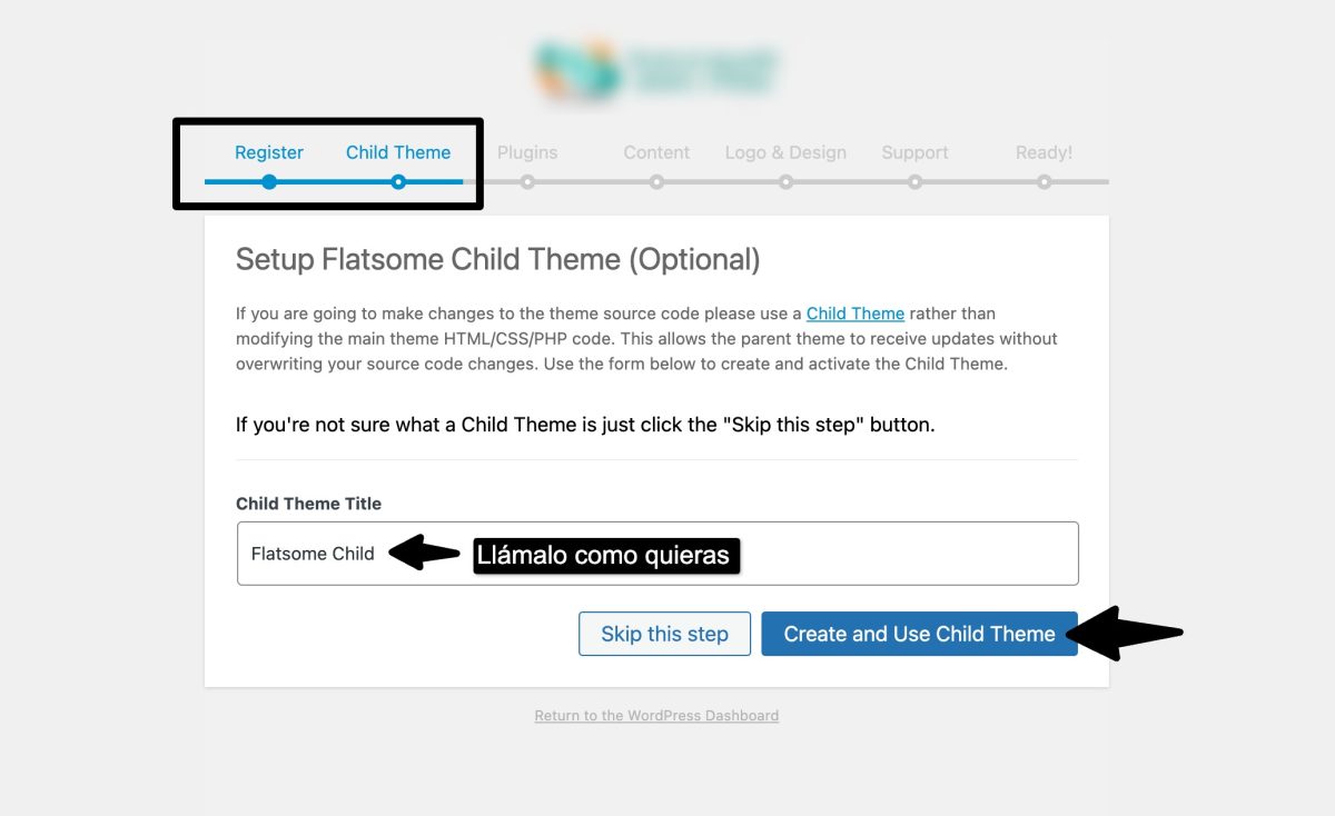 asistente instalacion flatsome tema hijo