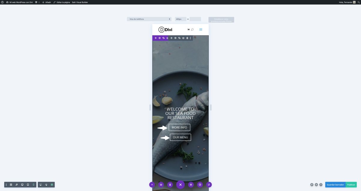 divi titulo ancho completo con dos botones movil