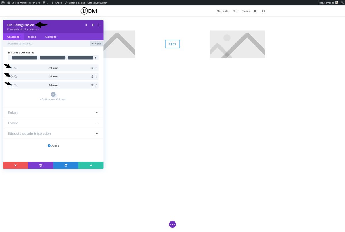 editar columnas fila divi