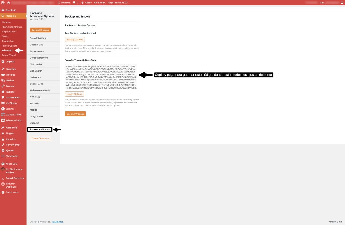 exportar ajustes de flatsome