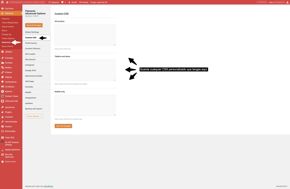 guardar css personalizados en flatsome