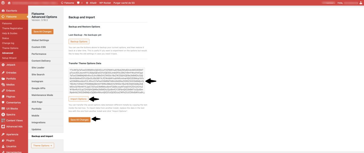 importar opciones flatsome hijo