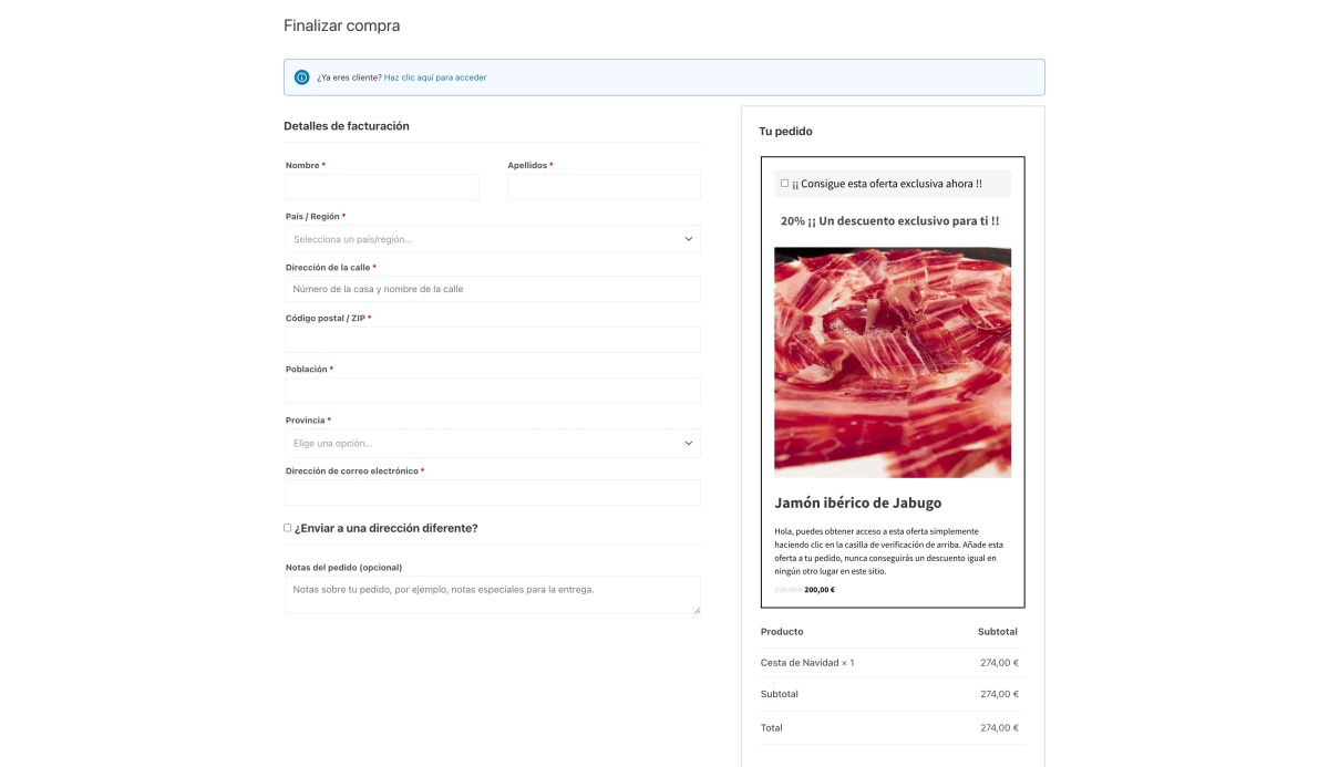 oferta ampliacion pedido woocommerce