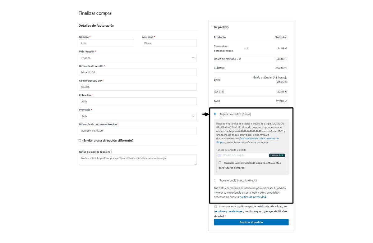 pasarela pago por defecto woocommerce