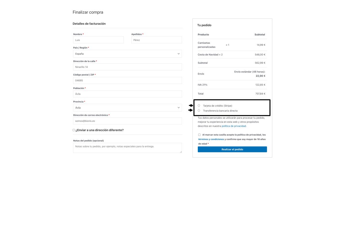 sin pasarela pago por defecto woocommerce
