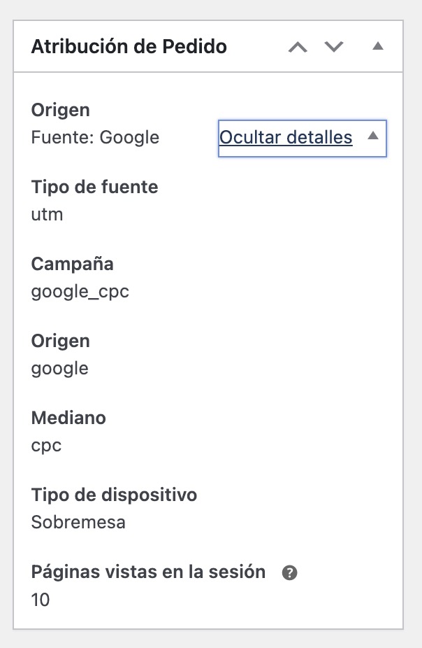 atribucion pedido woocommerce google cpc