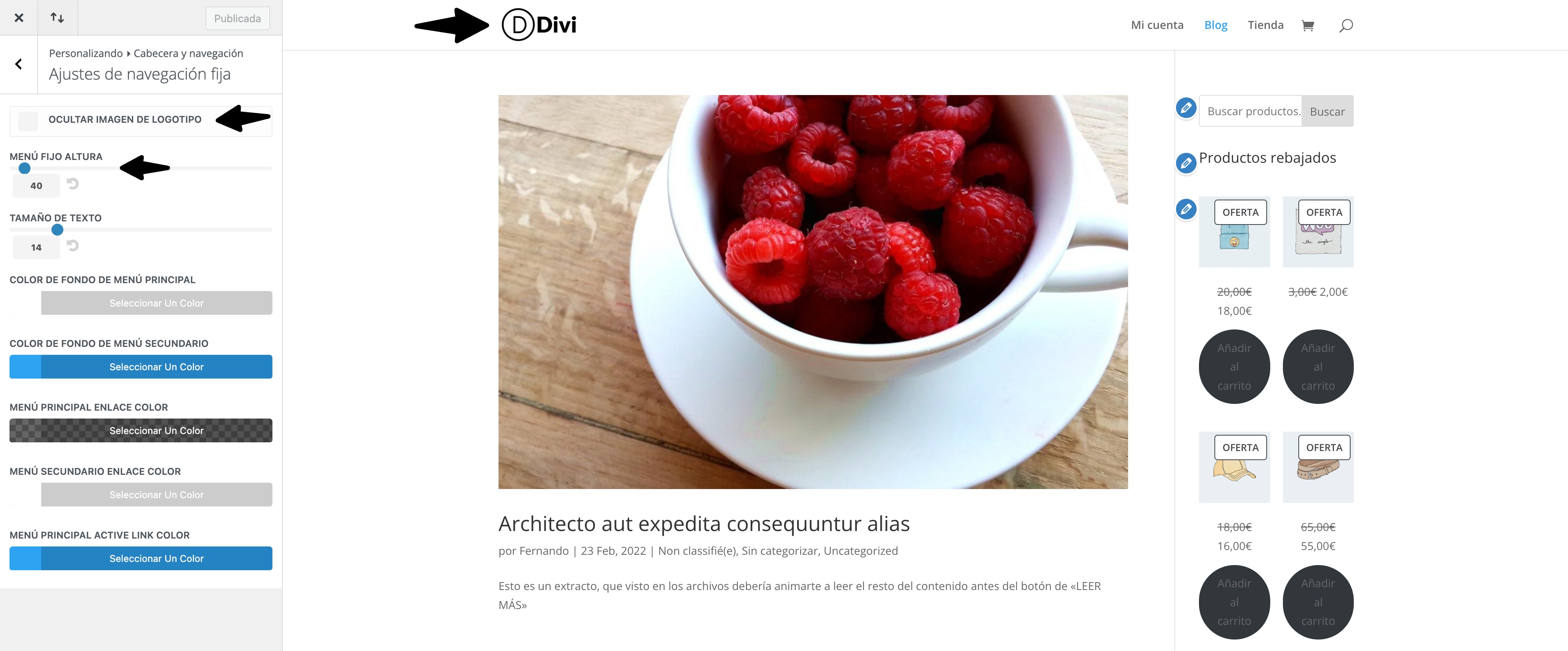 ajustes menu fijo divi