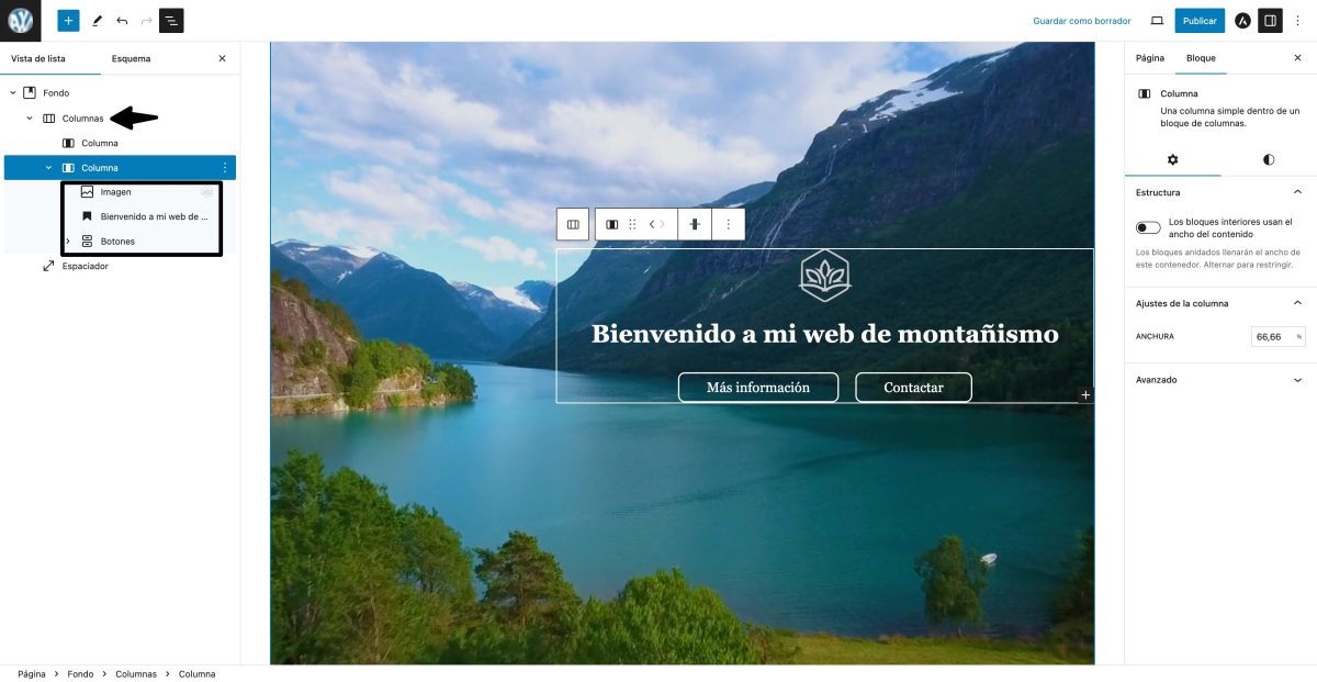 bloque columnas dentro de bloque de fondo