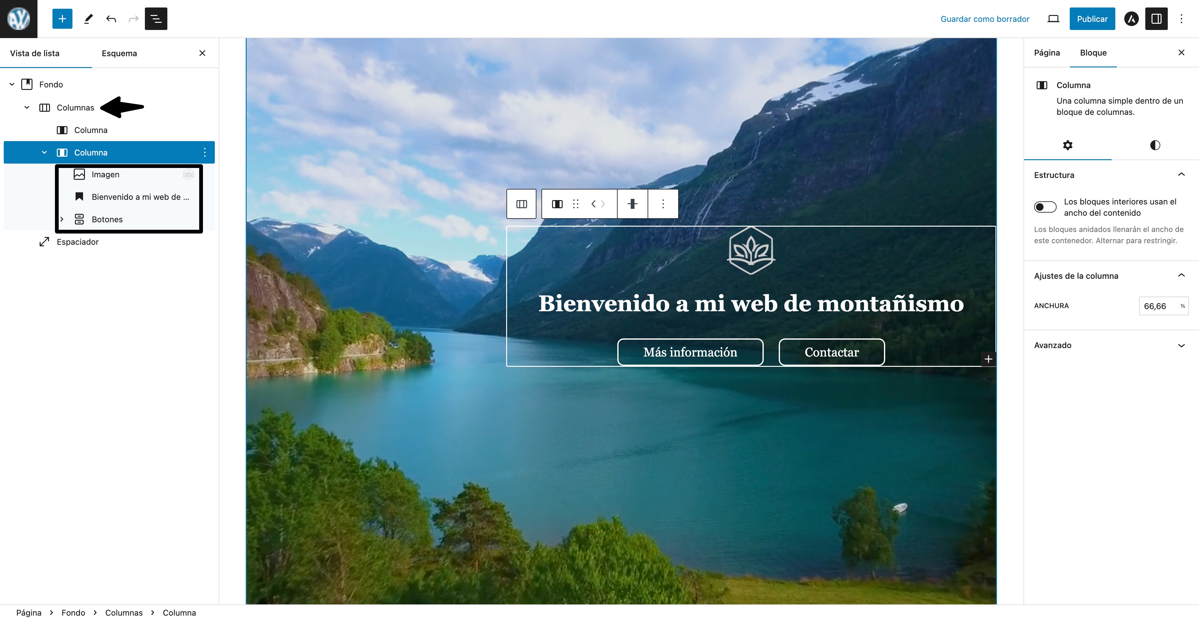 bloque columnas dentro de bloque de fondo