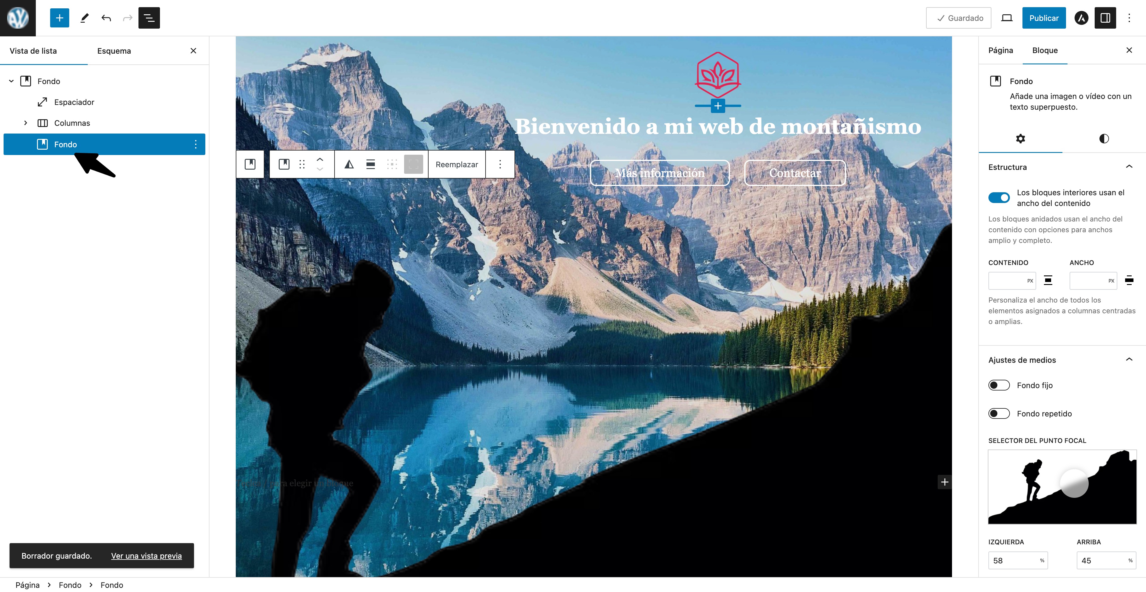 bloque de fondo dentro de bloque de fondo wordpress