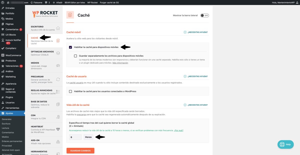 cache wp rocket flatsome