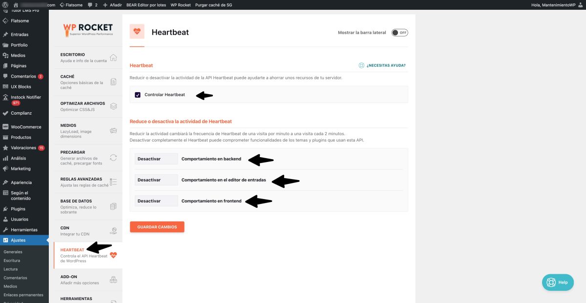 optijmizar heartbeat wp rocket flatsome