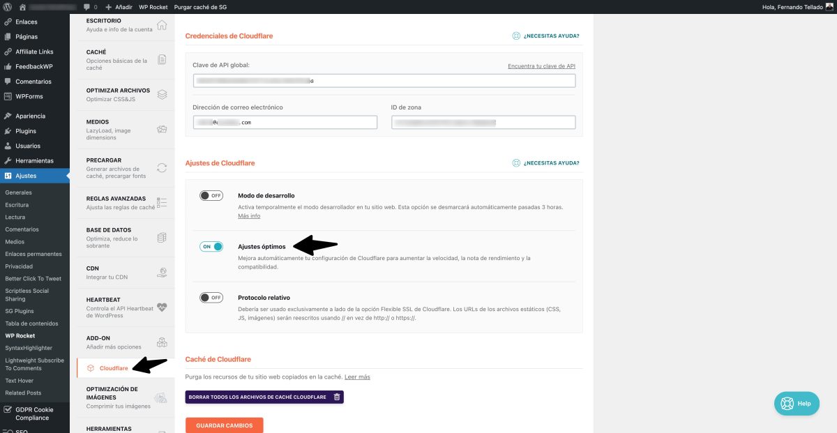 optimizar cloudflare wp rocket