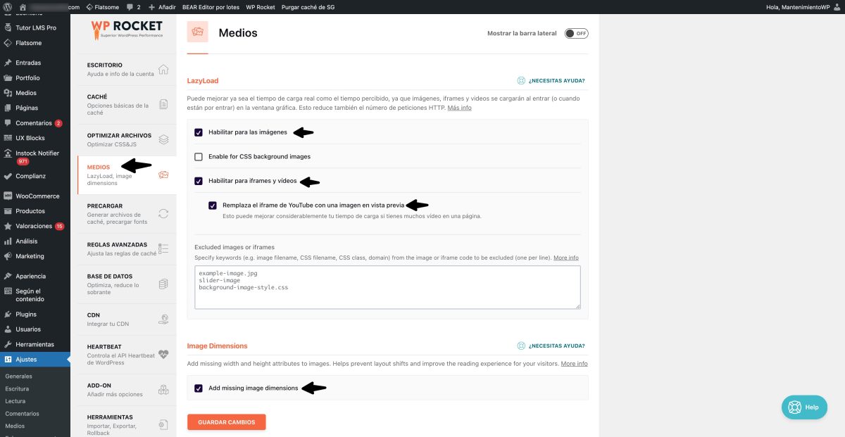 optimizar medios wp rocket flatsome