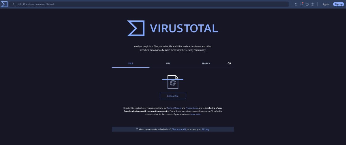 analisis online virustotal