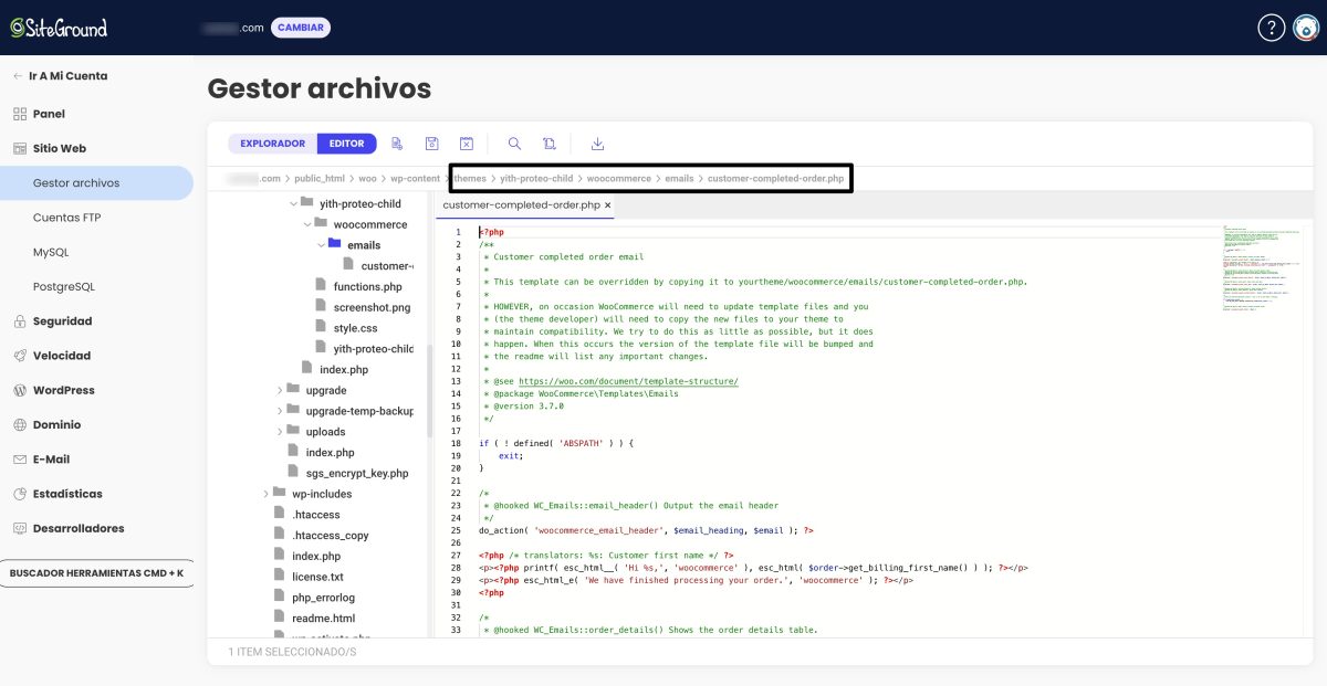 editar plantilla woocommerce copiada al tema activo