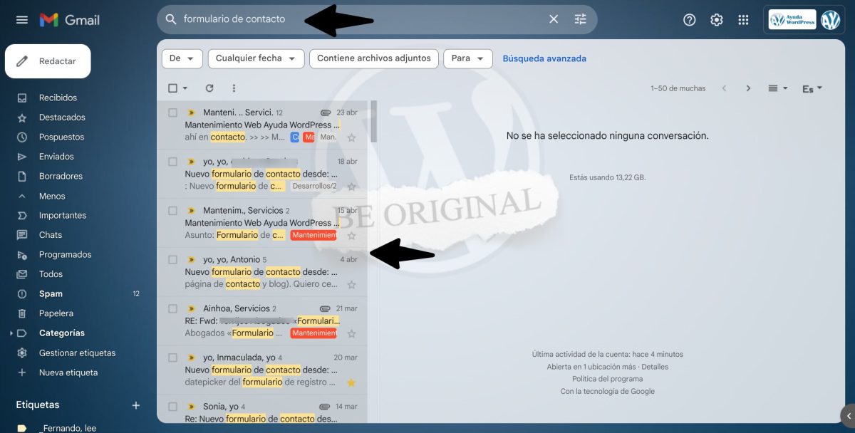 emails formulario de contacto