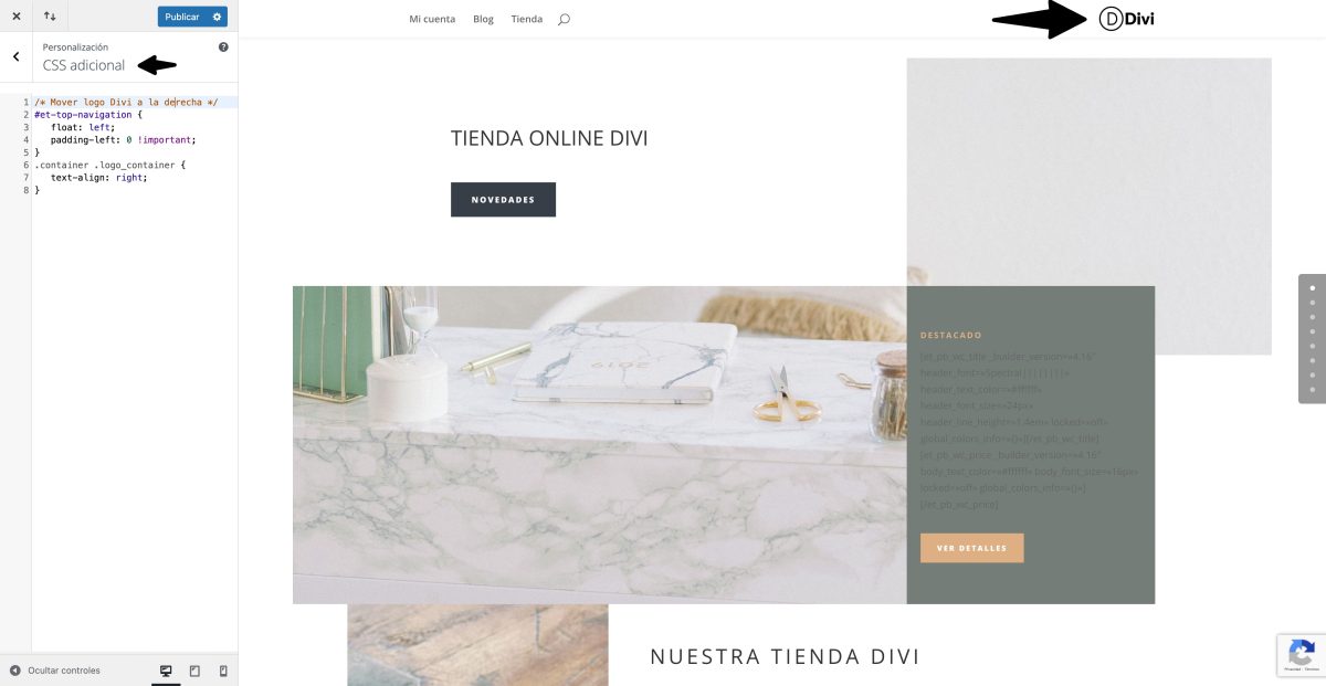 logo divi a la derecha de la cabecera