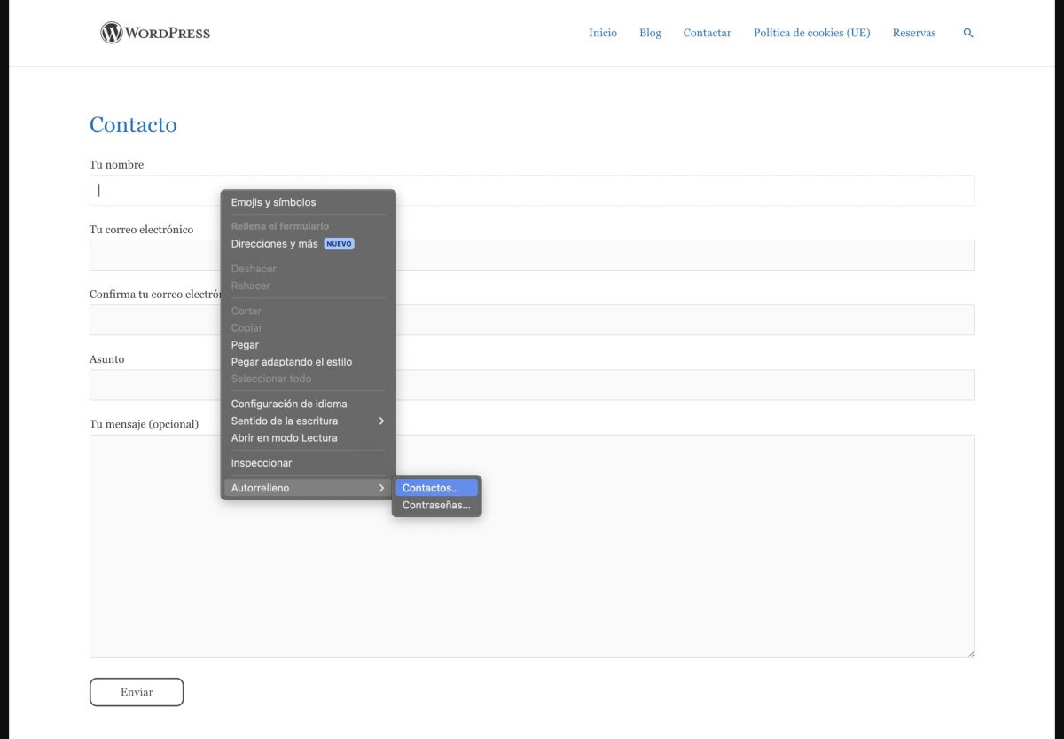 autorelleno navegador formulario contacto