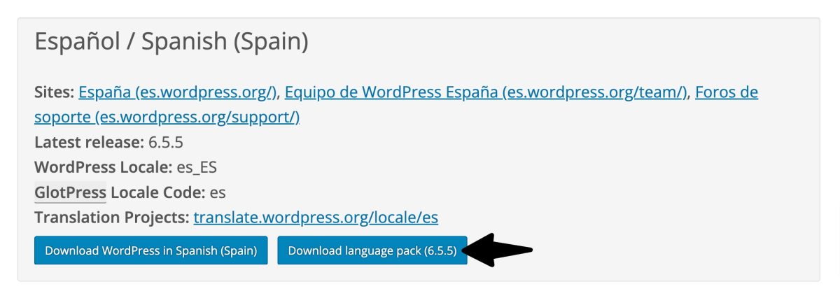 descargar paquete idioma español wordpress