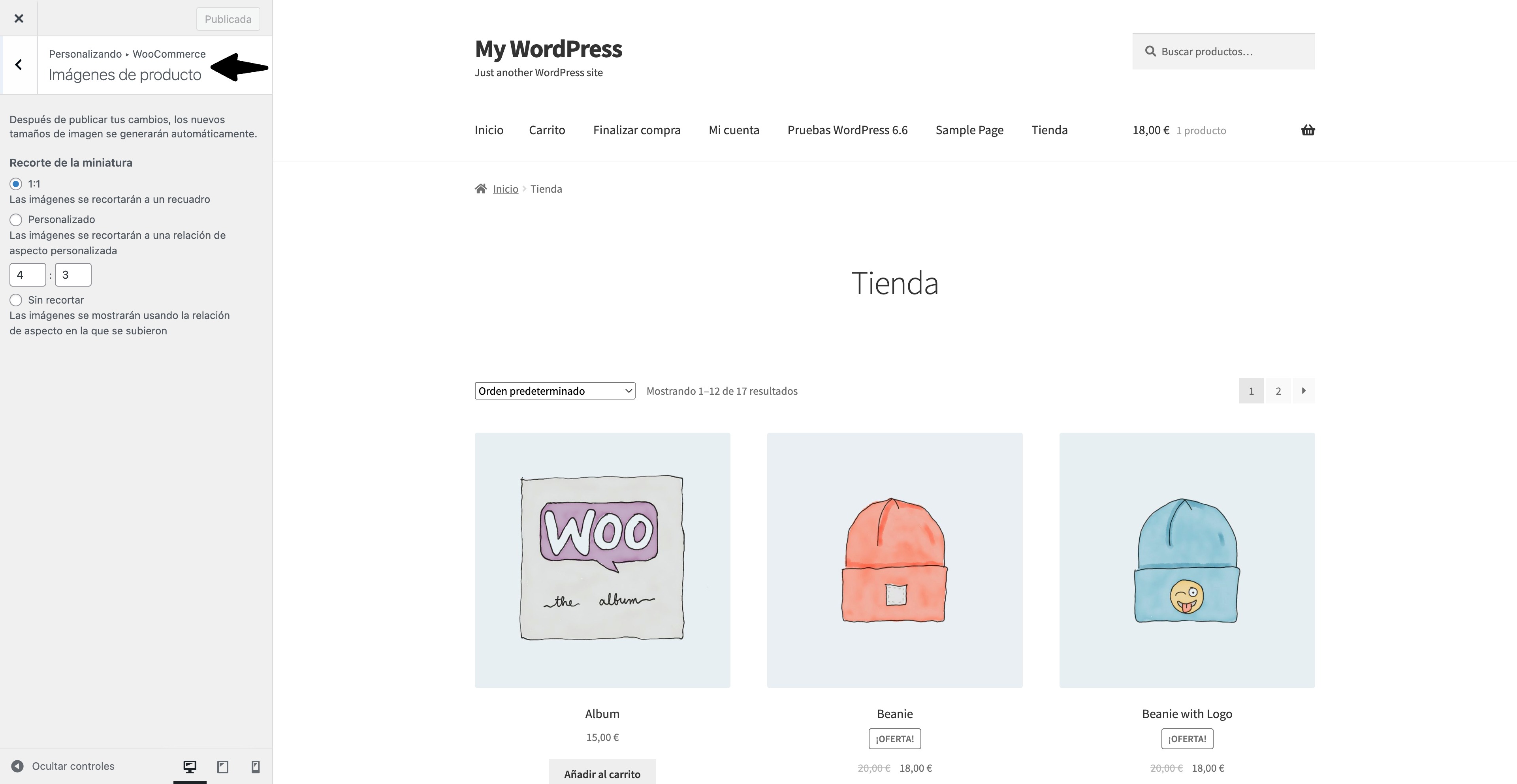 personalizar imagenes producto woocommerce tema clasico