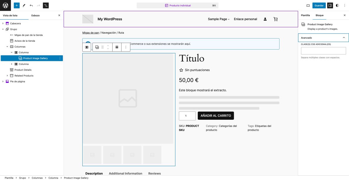 plantilla woocommerce producto editor del sitio