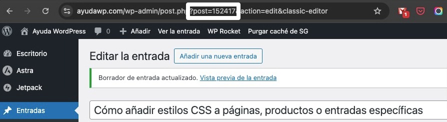 postid en codigo fuente url editor wordpress