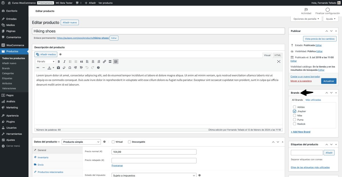 asignar marcas brands woocommerce producto