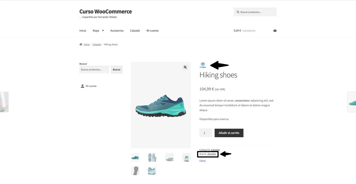 brand marca woocommerce producto publicado