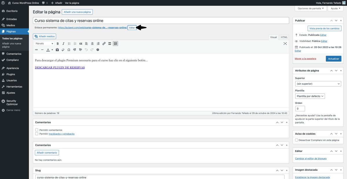 editar slug editor clasico wordpress