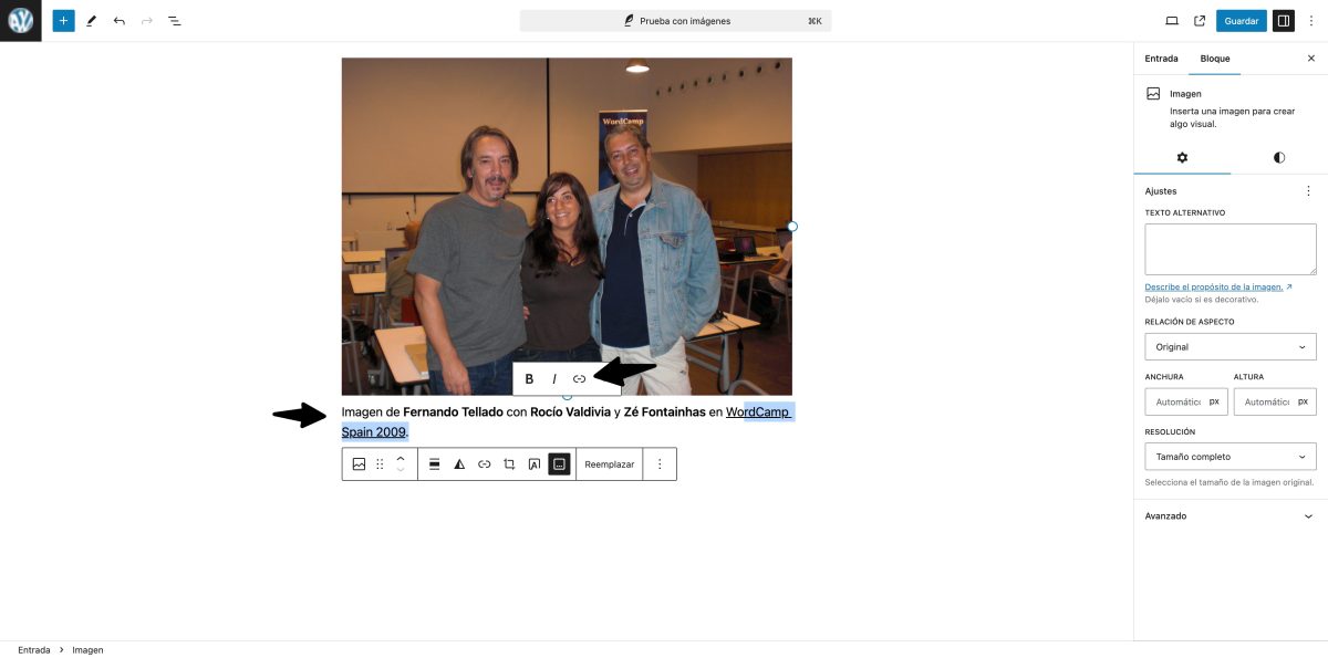 html en leyenda imagen wordpress editor bloques