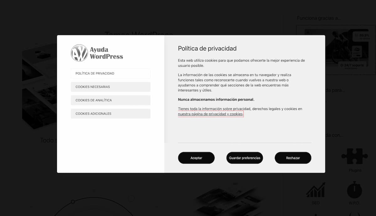 ventana emergente gdpr cookie compliance plugin