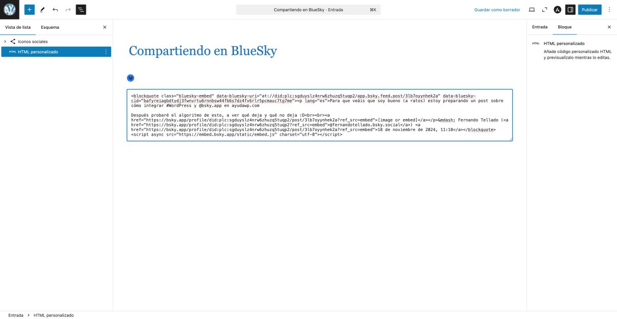 html incrustado bluesky wordpress