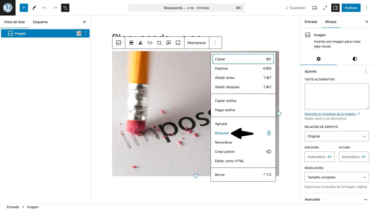 bloquear bloque wordpress