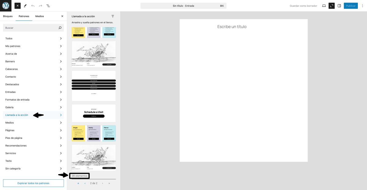 directorio patrones activo editor wordpress